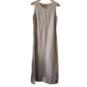 Vtg Ann Taylor LOFT Linen Beige Tan Maxi Sheath Dress Sz 8 Cottage Core Prairie